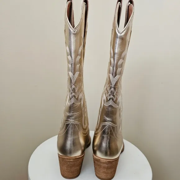 Free People Jeffery Campbell Dagget Western Boots Gold Platinum