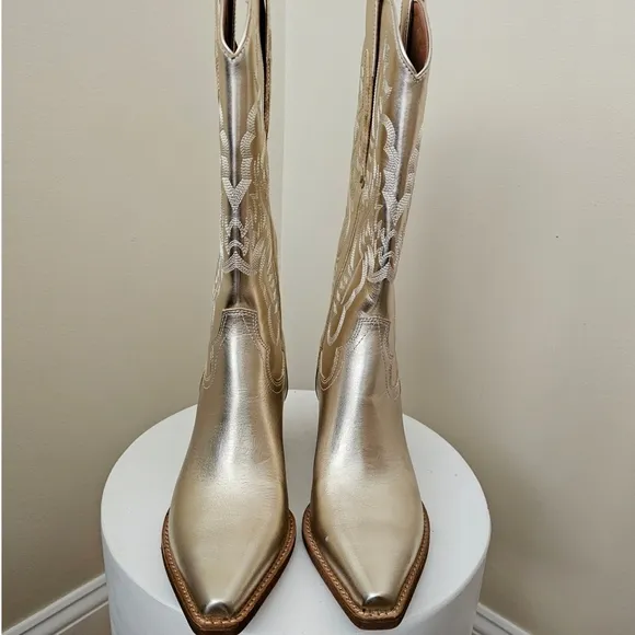 Free People Jeffery Campbell Dagget Western Boots Gold Platinum