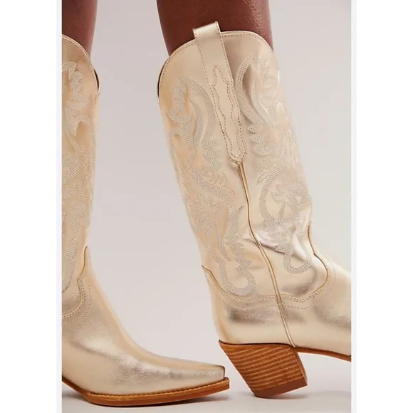 Free People Jeffery Campbell Dagget Western Boots Gold Platinum