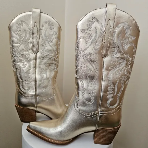 Free People Jeffery Campbell Dagget Western Boots Gold Platinum