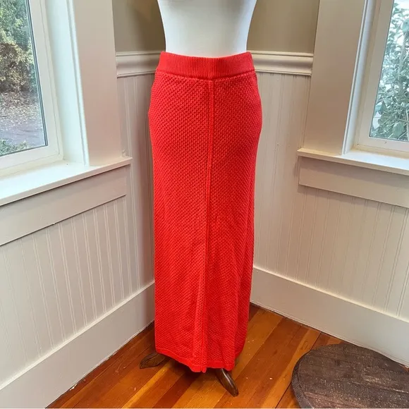 Free People Long Crochet Maxi Skirt Size Med Bright Orange