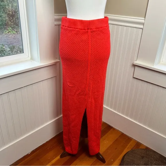 Free People Long Crochet Maxi Skirt Size Med Bright Orange
