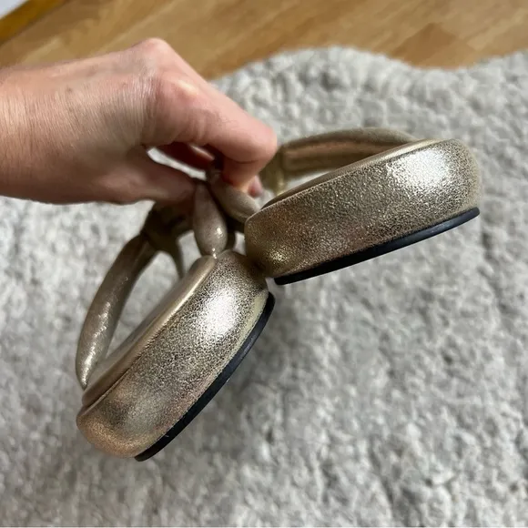 free people: Metallic Gold Leather Wonderland Flip Flop Sandals Size 37