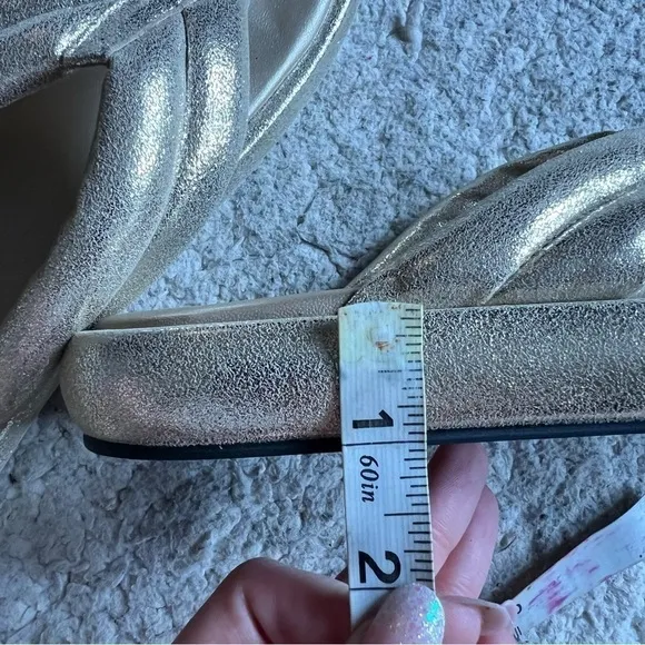 free people: Metallic Gold Leather Wonderland Flip Flop Sandals Size 37