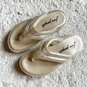 free people: Metallic Gold Leather Wonderland Flip Flop Sandals Size 37