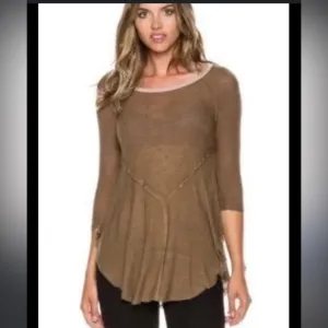 Free People small brown weekend crewneck layering top sage lavender
