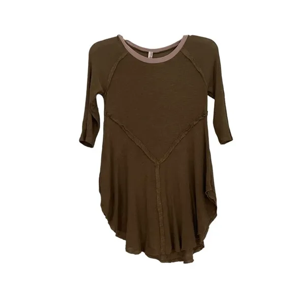 Free People small brown weekend crewneck layering top sage lavender