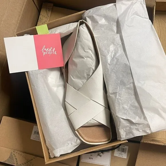 FREE PEOPLE Sun Valley Leather Open-toe D'orsay Sandals in White Size 38 NIB