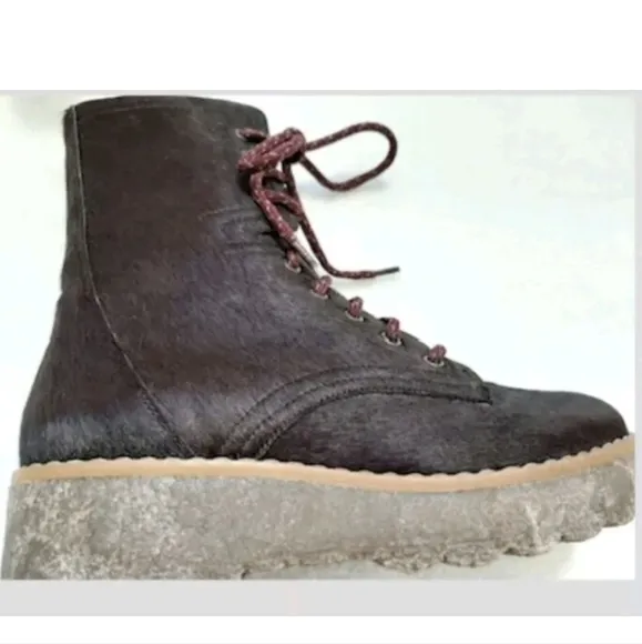 Free People Taos Cow Hair Leather Lace Up Boots 10.5