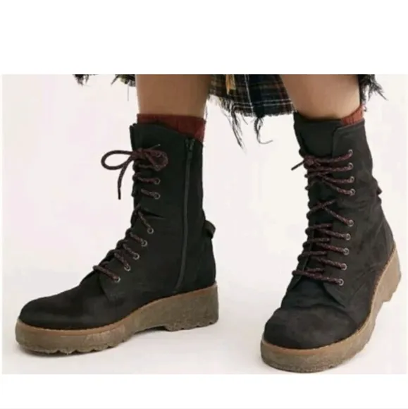 Free People Taos Cow Hair Leather Lace Up Boots 10.5