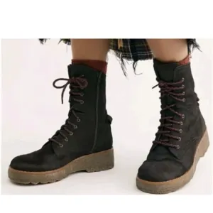 Free People Taos Cow Hair Leather Lace Up Boots 10.5