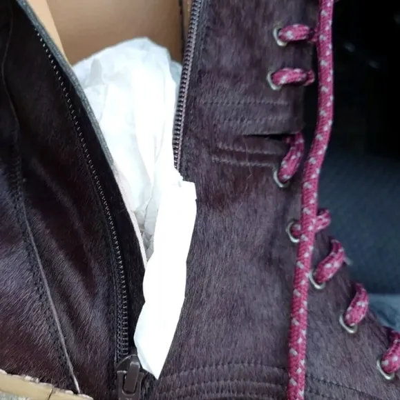 Free People Taos Cow Hair Leather Lace Up Boots 10.5