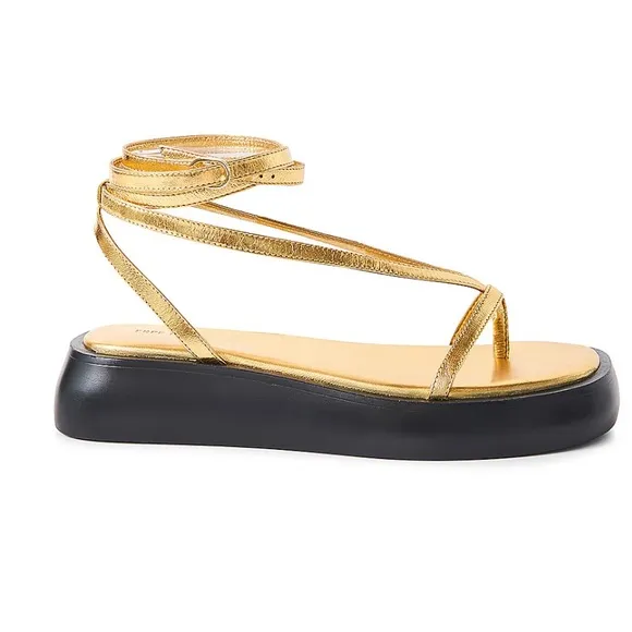 Free People Winnie Platform Gold Strappy Sandals with Black Sole Sz 8.5 NIB