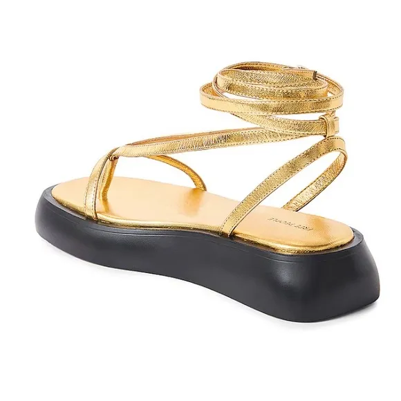 Free People Winnie Platform Gold Strappy Sandals with Black Sole Sz 8.5 NIB