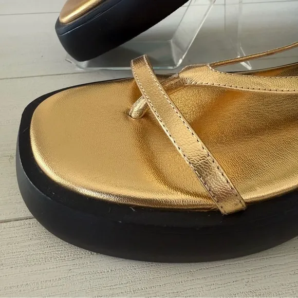 Free People Winnie Platform Gold Strappy Sandals with Black Sole Sz 8.5 NIB