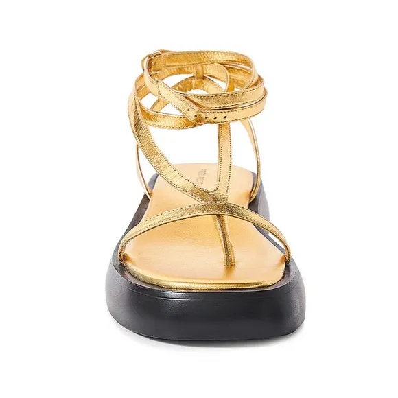 Free People Winnie Platform Gold Strappy Sandals with Black Sole Sz 8.5 NIB