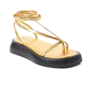 Free People Winnie Platform Gold Strappy Sandals with Black Sole Sz 8.5 NIB
