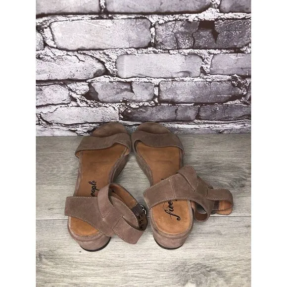 Free People Plum Taupe Suede Platform Ankle Strap Sandals Women Sz 38EU/7.5M US