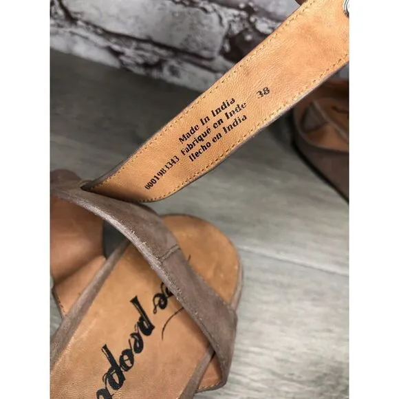 Free People Plum Taupe Suede Platform Ankle Strap Sandals Women Sz 38EU/7.5M US