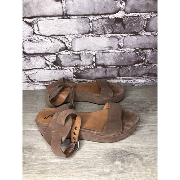 Free People Plum Taupe Suede Platform Ankle Strap Sandals Women Sz 38EU/7.5M US