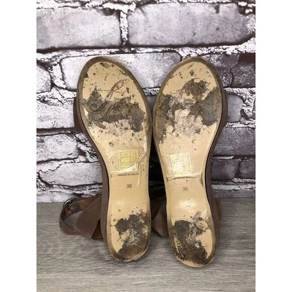 Free People Plum Taupe Suede Platform Ankle Strap Sandals Women Sz 38EU/7.5M US