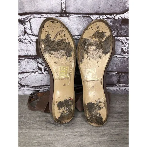 Free People Plum Taupe Suede Platform Ankle Strap Sandals Women Sz 38EU/7.5M US