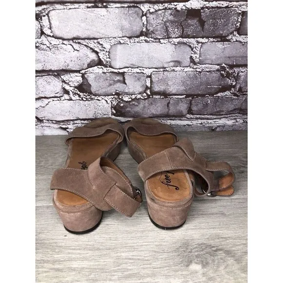 Free People Plum Taupe Suede Platform Ankle Strap Sandals Women Sz 38EU/7.5M US
