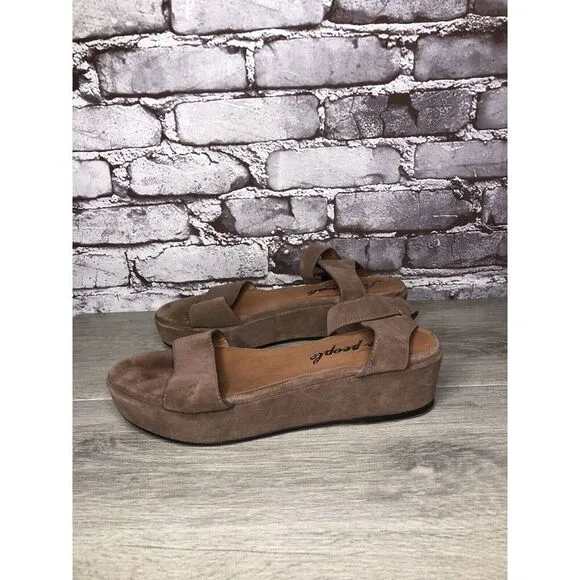 Free People Plum Taupe Suede Platform Ankle Strap Sandals Women Sz 38EU/7.5M US