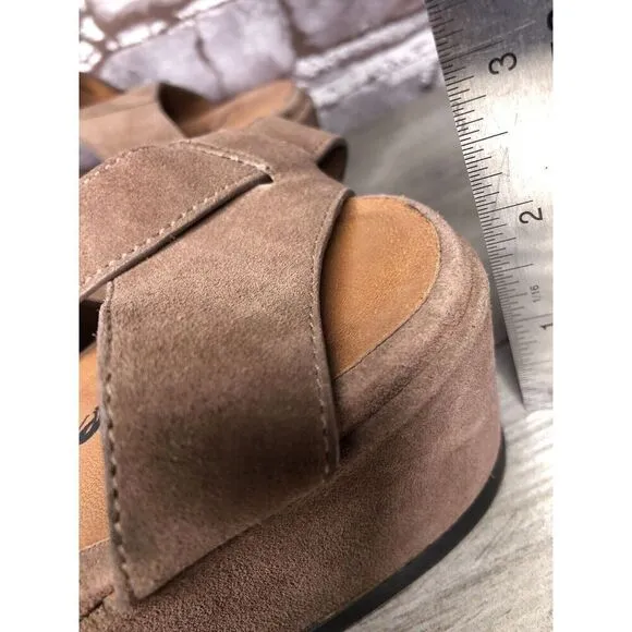 Free People Plum Taupe Suede Platform Ankle Strap Sandals Women Sz 38EU/7.5M US