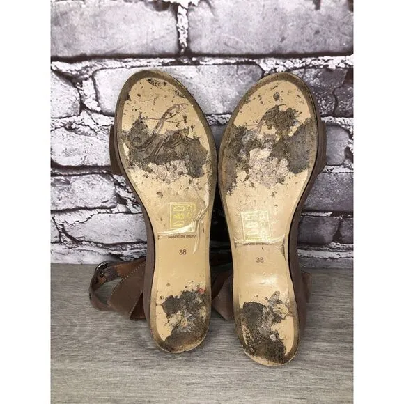 Free People Plum Taupe Suede Platform Ankle Strap Sandals Women Sz 38EU/7.5M US