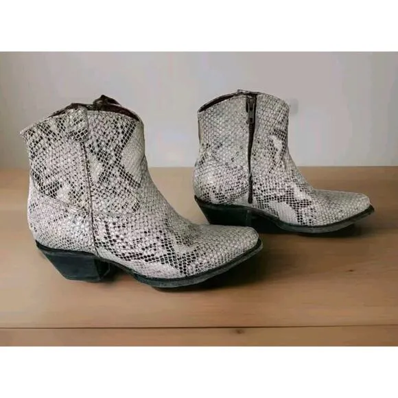 Freebird by Steven Size 7 Boots Joey Snake Embossed Leather Buckle Pointed Toe