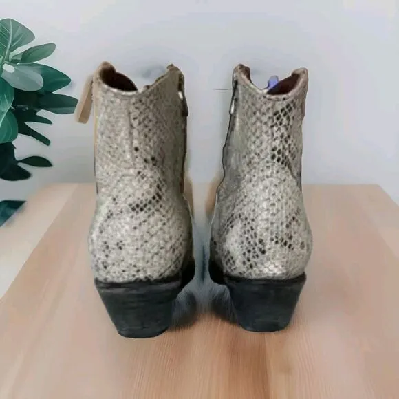 Freebird by Steven Size 7 Boots Joey Snake Embossed Leather Buckle Pointed Toe