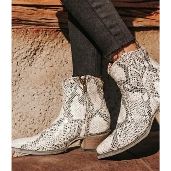 Freebird by Steven Size 7 Boots Joey Snake Embossed Leather Buckle Pointed Toe