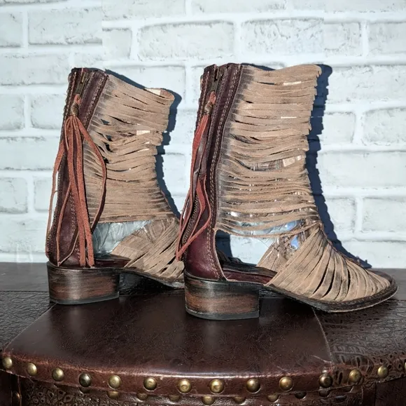 FreeBird India Cage Cutout Boot Gladiator Sandals Boho Taupe Women's 7