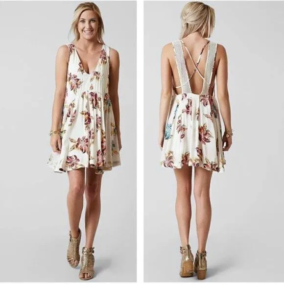 Free People Thought I Was Dreaming Floral Mini White Dress Size XS