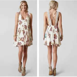 Free People Thought I Was Dreaming Floral Mini White Dress Size XS