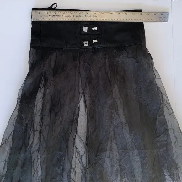 French Biche de Bère vintage tiered sheer crinkled black maxi skirt - OS