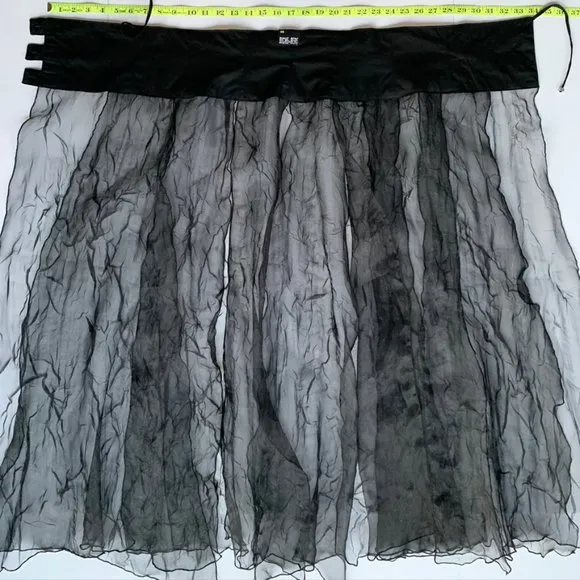 French Biche de Bère vintage tiered sheer crinkled black maxi skirt - OS