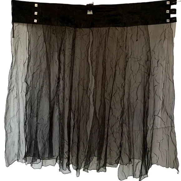 French Biche de Bère vintage tiered sheer crinkled black maxi skirt - OS