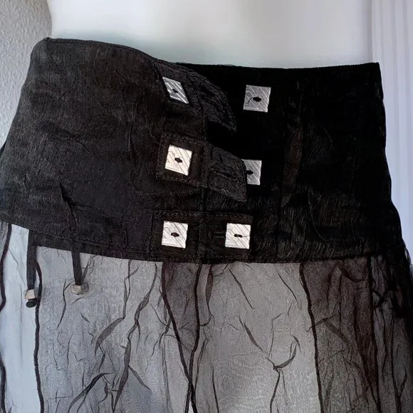 French Biche de Bère vintage tiered sheer crinkled black maxi skirt - OS