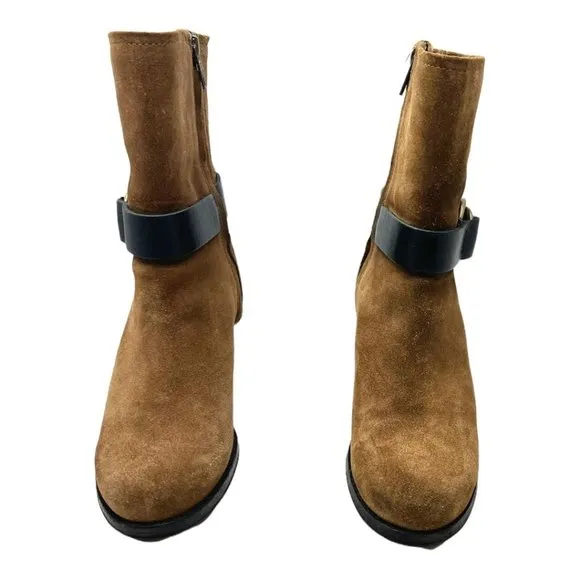 Frye Addie Harness Mid Chestnut Italian Leather Womens Boots Brass Hardware 7B
