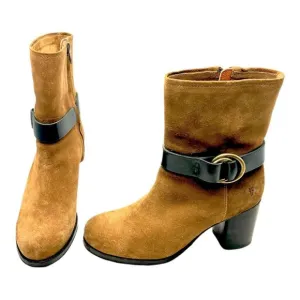 Frye Addie Harness Mid Chestnut Italian Leather Womens Boots Brass Hardware 7B