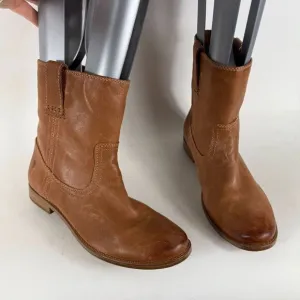 Frye Anna Shortie Boots Womens 7 Brown Leather Pull-On Ankle Booties 3479261-CAM