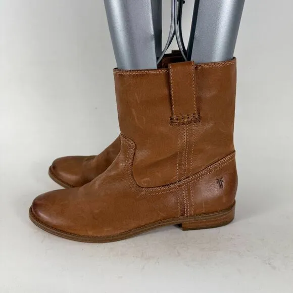 Frye Anna Shortie Boots Womens 7 Brown Leather Pull-On Ankle Booties 3479261-CAM
