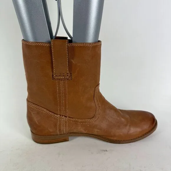 Frye Anna Shortie Boots Womens 7 Brown Leather Pull-On Ankle Booties 3479261-CAM