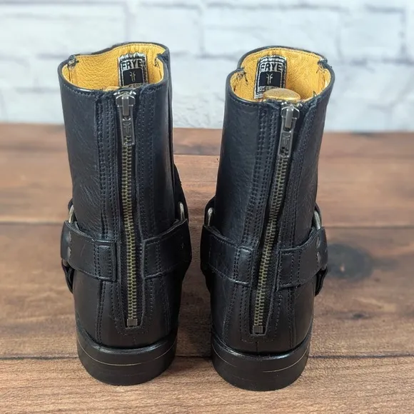 Frye Black Leather Moto Boots Harness Back Zip Ankle Boots Mens 6.5M