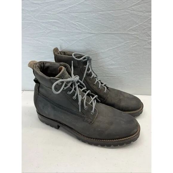 Frye Boots 10.5D Plain Toe Lace Up Black suede Leather Work Men's