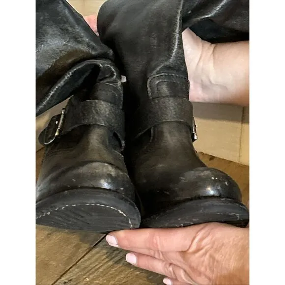FRYE Boots Women's Size 9 Black 76525 Vera Tall Slouch Boots 11&quot; Shaft Buckles