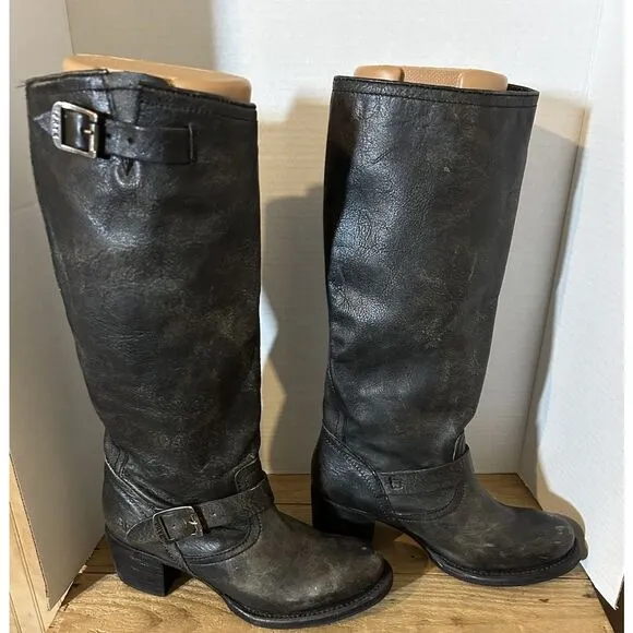 FRYE Boots Women's Size 9 Black 76525 Vera Tall Slouch Boots 11&quot; Shaft Buckles