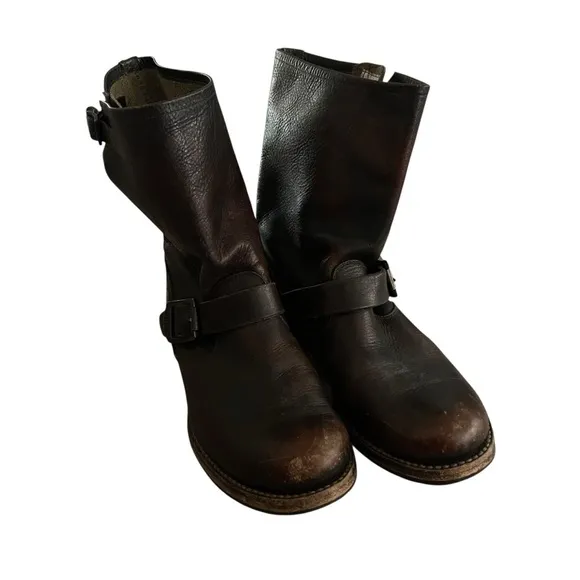 Frye Brown Combat Moto Boots with Classic Design Women Size 8